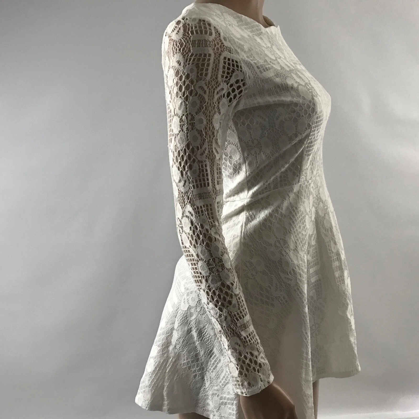 OFF WHITE Abito nuovo adorabile pizzo floreale overlay fit svasato mini prendisole taglia S bianco sporco