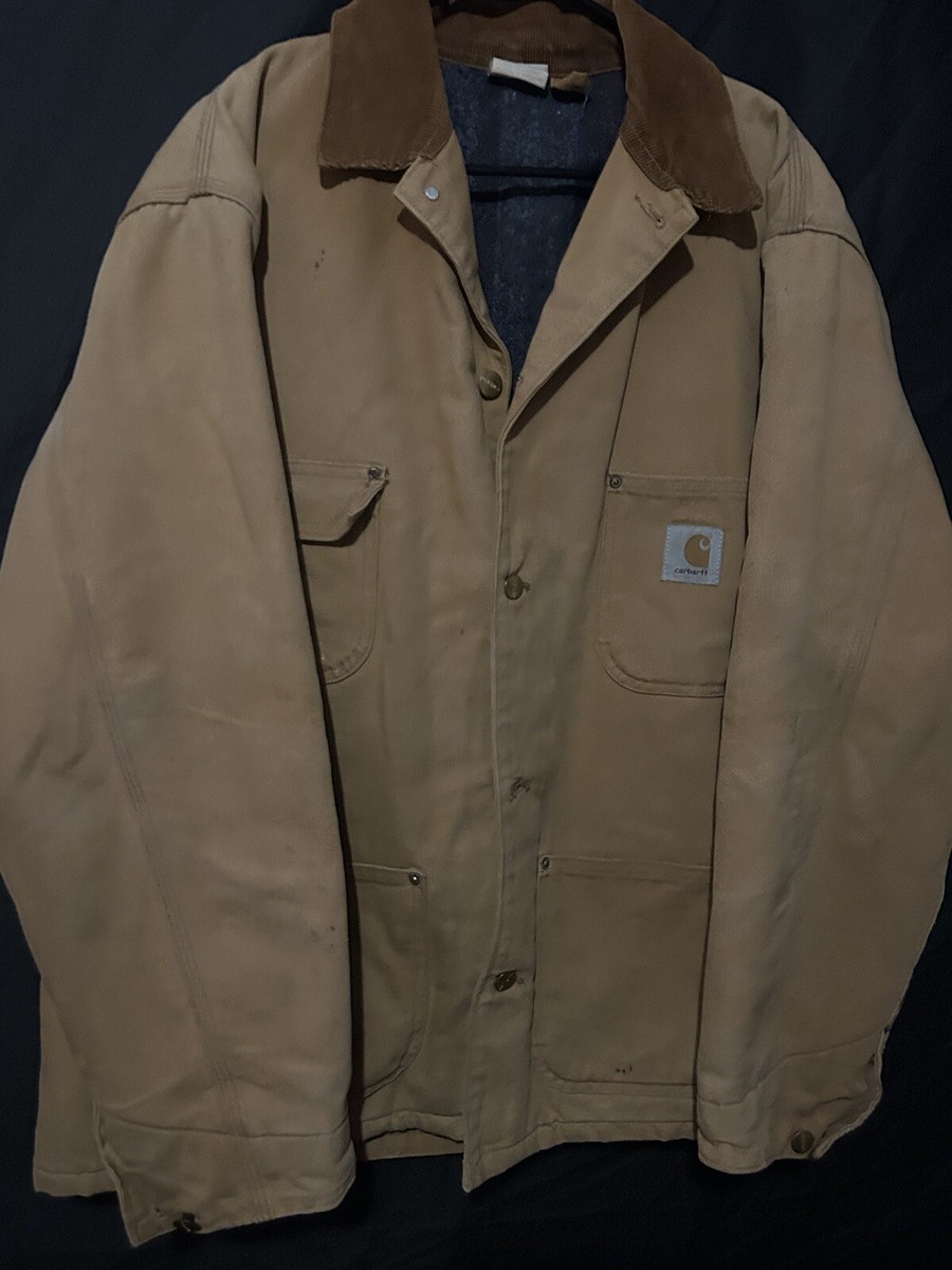 【超希少】90s Carharrt Unlined Chore Jackets Vintage 90s Carhartt Pockets Chore Coat Sz 46 Jacket Union