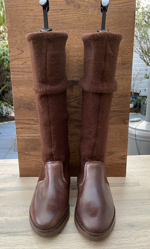 Fitflop UK 3 Comfort Brown Leather & Fabric Tall Ladies Winter Warm Boots New - Picture 13 of 14