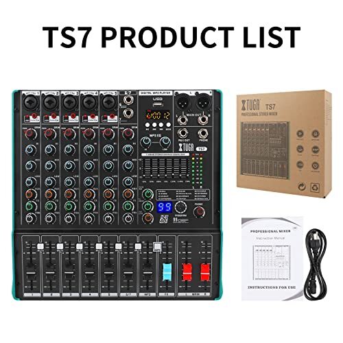 XTUGA TS7 Professional 7 Channel Audio Mixer with 99 DSP Effects,7
