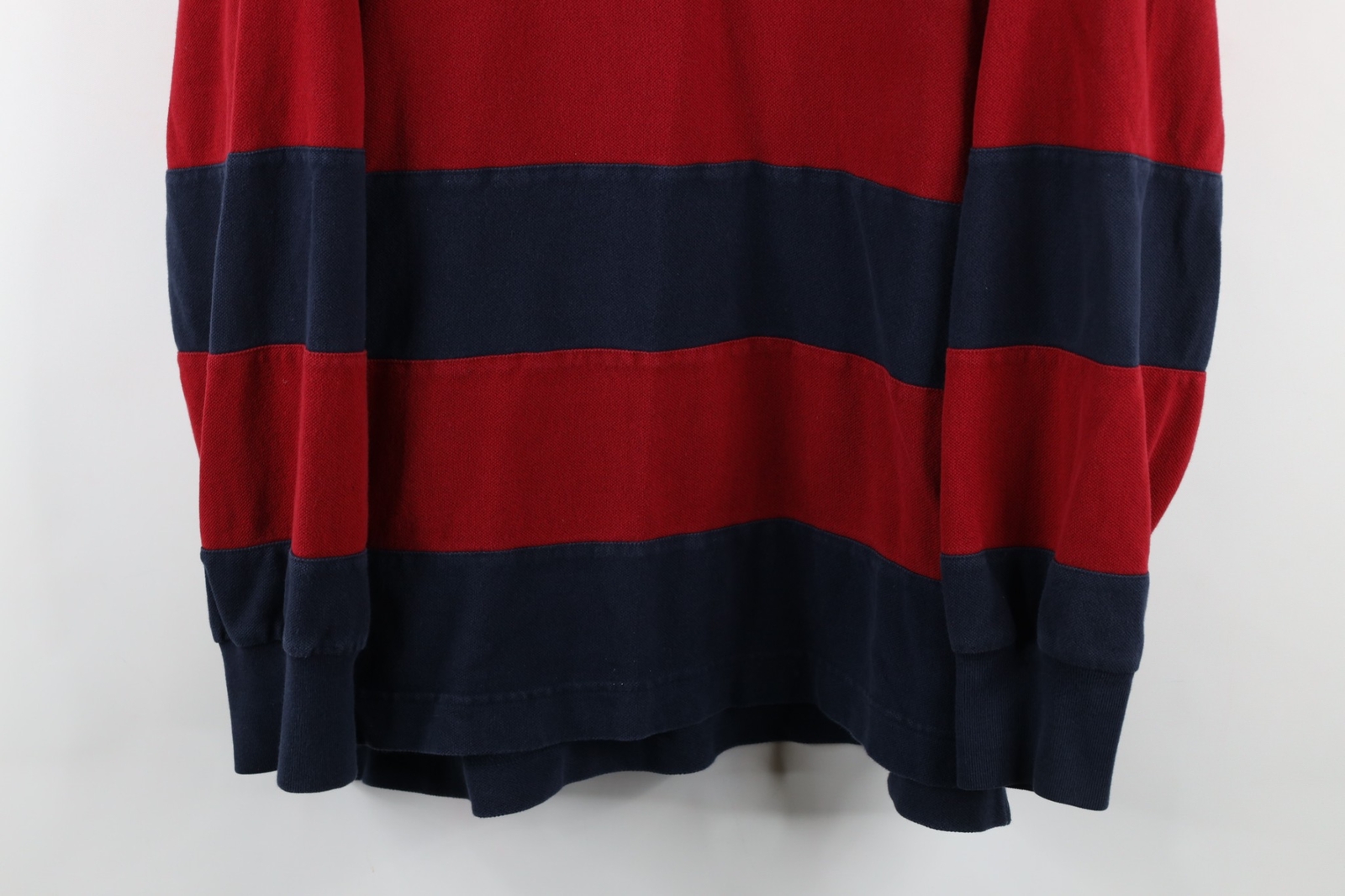 Vtg Nautica Mens Large Faded Striped Color Block Long Sleeve Rugby Polo Shirt image 3