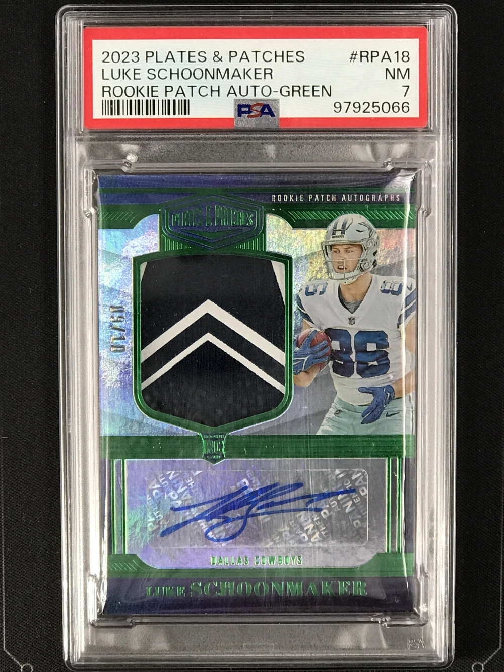 Luke Schoonmaker Panini Plates & Patches Rookie Patch Autographs #RPA18 Green