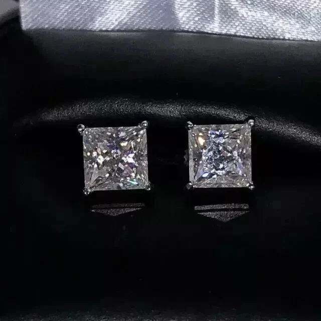 Aretes para mujer de diamantes creados en laboratorio por princesa de 2,00 quilates enchapados en oro blanco de 14 k Foto 3 de 4