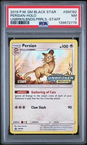 2019 POKEMON SM BLACK STAR PROMO #SM182 PERSIAN-HOLO PSA 7