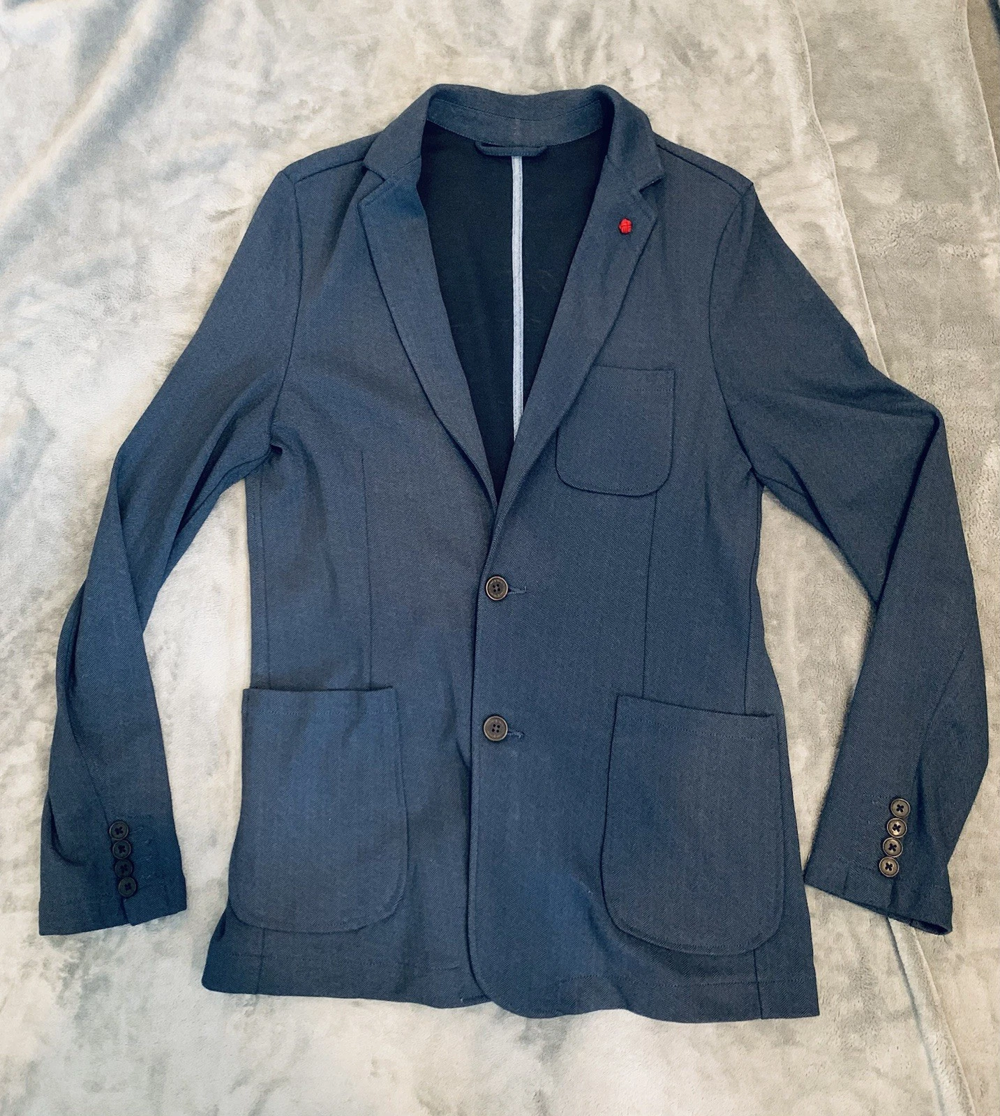 Shred ‘N Thread Men Size 38 Blue Cotton Blend Lightweight Button Front Blazer