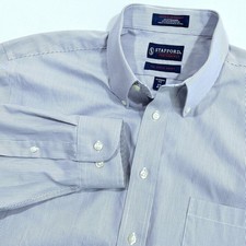 Stafford Performance Super Shirt Mens 17 36-37 Classic Fit Stripe Dress Shirt