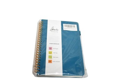 Halowrite Spiral Lined Notebook 160 Pages Teal Flat-Lay Pen Loop Inner Pocket