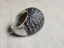 KMO Jewelry Paris Lava Stone Dome Ring Silver Tone Adjustable Designer Size 8