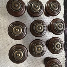 Set Of 10 Vintage Dark Brown Spotted Drawer Knobs W/ Metal Center Design 1 1/2  
