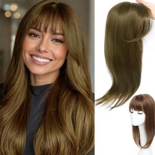 Natural Brown Women's Wig  18" Brown Women's Wig with Bangs  18" Brunette Wig