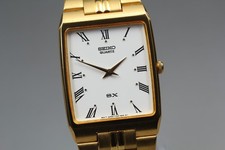 [Near MINT]  Seiko SX V700-5031 Roman Gold Rectangle Qz Mens Watch Vintage JAPAN