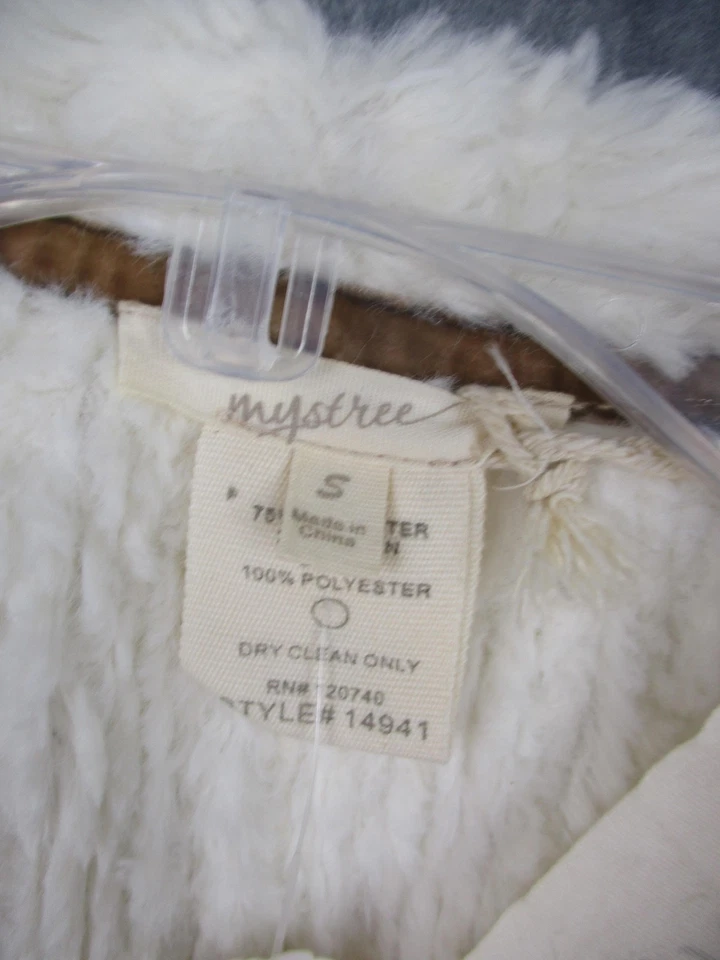 Chaleco Mystree Mujer Pequeño Beige Blanco Imitación Piel Frente Abierto Sin Mangas Estilo Boho Foto 4 de 4