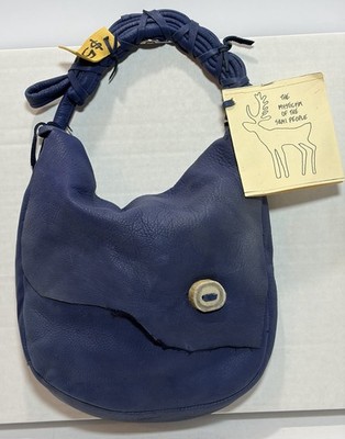 Sami Duodji Blue Leather Shoulder Bag Antler Shaman Drum Symbol Tag