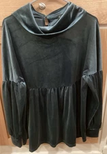 Gigio Blue Velvet Cowl Neck Tunic Top Size Small