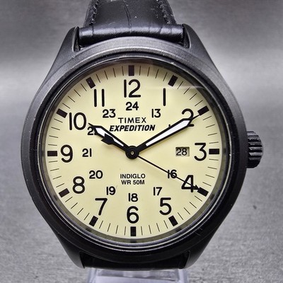 Timex Expedition Scout Watch Men 40mm Cream Dial Black Tone Date Round New BattH