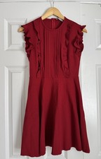 RED VALENTINO Red Ruffle Sleeveless A-Line Mini Dress Round Neck