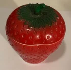 Vtg Hazel Atlas Milk Glass Painted Strawberry Jam Jelly Jar w Lid -LOT14-29