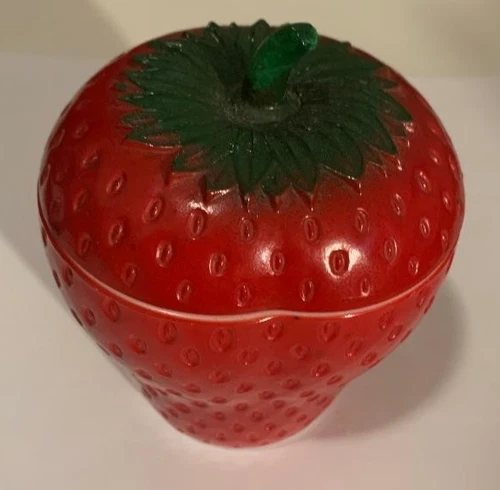 Vtg Hazel Atlas Milk Glass Painted Strawberry Jam Jelly Jar w Lid -LOT14-29