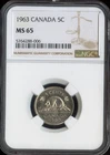 1963 Canada Silver 5 Cents NGC MS65 Quality