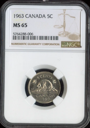 1963 Canada Silver 5 Cents NGC MS65 Quality