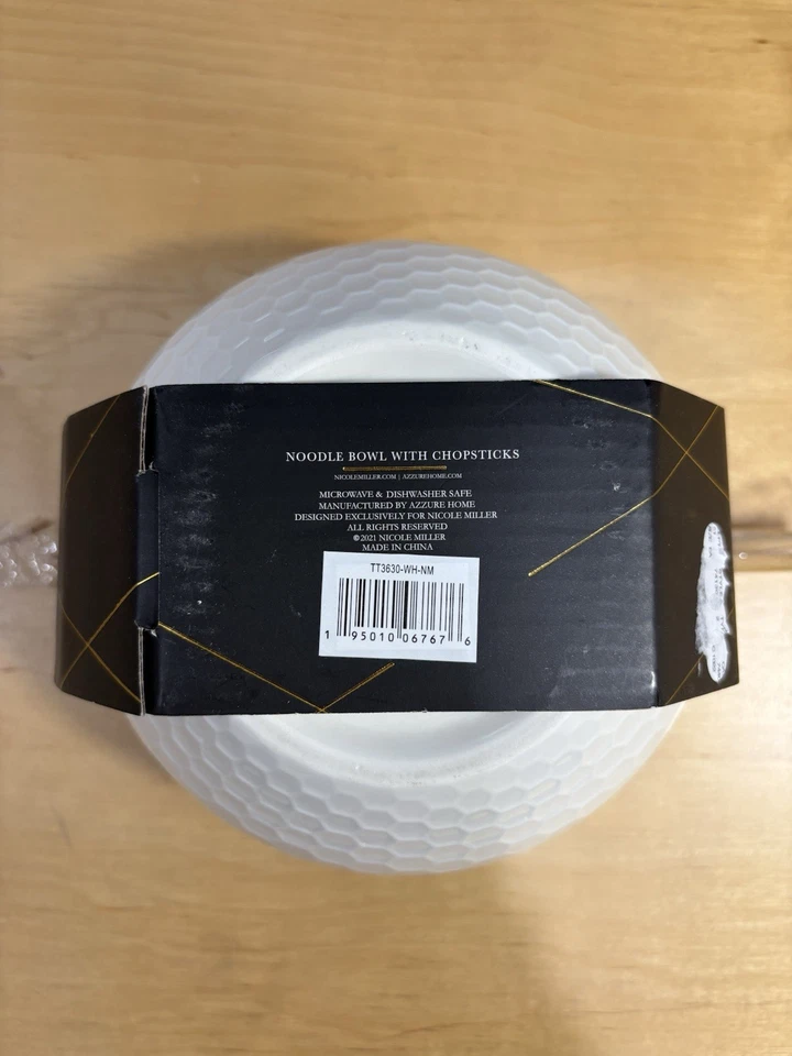 Nuevo cuenco de fideos florales monocromáticos Nicole Miller New York con palillos Foto 4 de 4