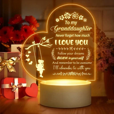 To My Beautiful Granddaughter Heart-Shaped NIght LIGHT Block Acrylic Plaque Gift