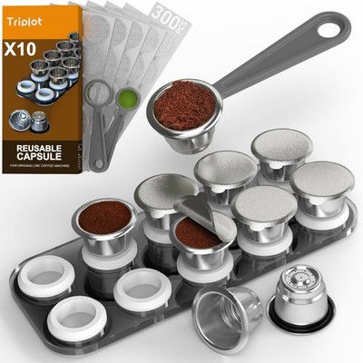 Triplot10pcs Reusable Nespresso OriginalLine Compatible Coffee Capsules with Sto