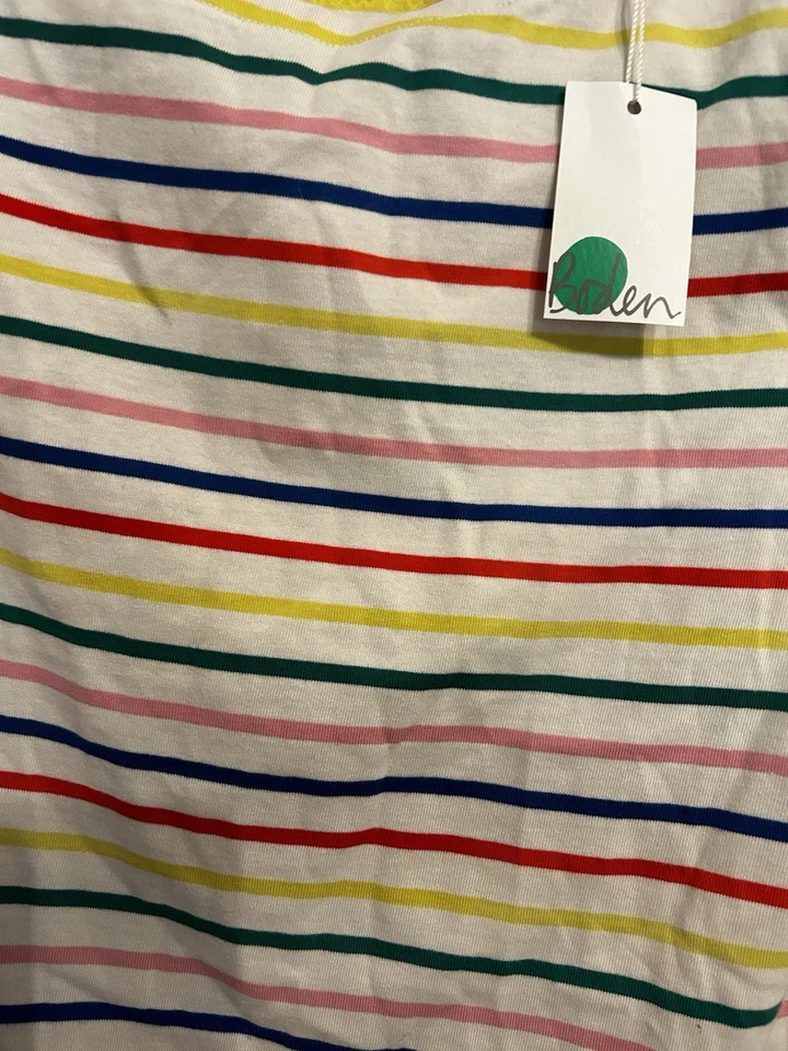 NWT Boden Girls 15-16 y Shirt Striped Long Sleeve Boat Neck Top Rainbow Cotton - Image 2 of 4