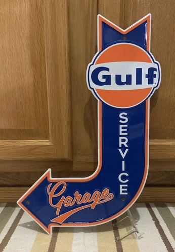 Gulf Service Garage Sign Arrow Vintage Style Wall Decor Autoparts Tools Gas Oil