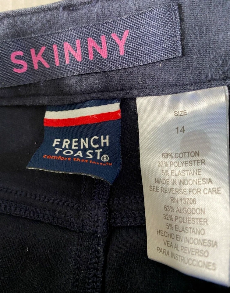 Pantalones French Toast Girls azul marino ajustados tiro bajo cinco bolsillos talla 14 Foto 3 de 4