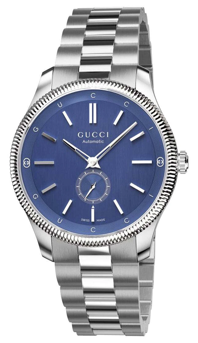 Montre pour homme Gucci G Timeless automatique en acier inoxydable cadran bleu YA126389