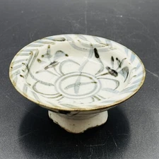Antique Chinese Tea Bowl Grey Raised Trinket Ring Dish Floral Hand Painted