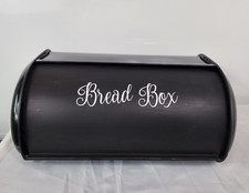 Vintage Style Metal Bread Box black & white Roll Top 17 x 11 x 7
