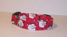 Wet Nose Designs Be Jolly Santa Clause Dog Collar on Red Christmas Snowflakes