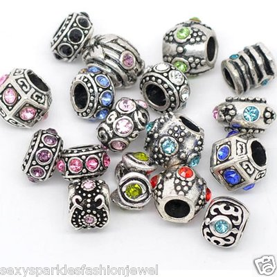 #ad #ad 10PCs Mixed Silver Tone Rhinestone European Charm Spacer Beads Fit Bracelets $9.99