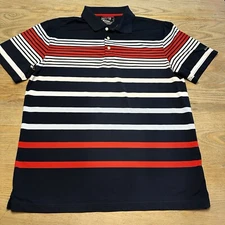 CHAPS 78 Golf Stay Dry Polo Shirt Mens L Red White Blue Striped Shirt Sleeve