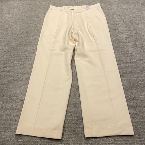 Vintage Hickey Freeman Hose Herren 34 x 31 beige elegant 90er USA Strick Bündchen Plissee
