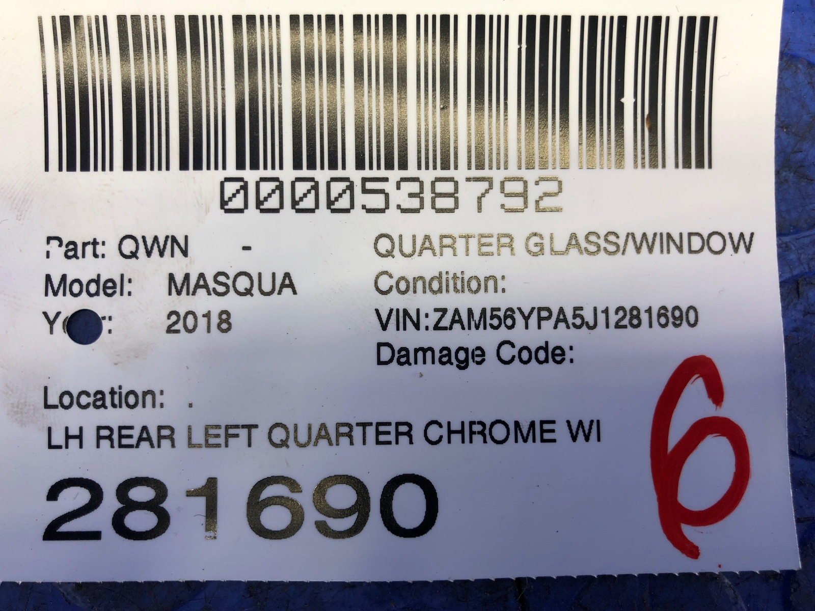 2014-2021 MASERATI QUATTROPORTE OEM REAR LEFT QUARTER CHROME WINDOW GLASS