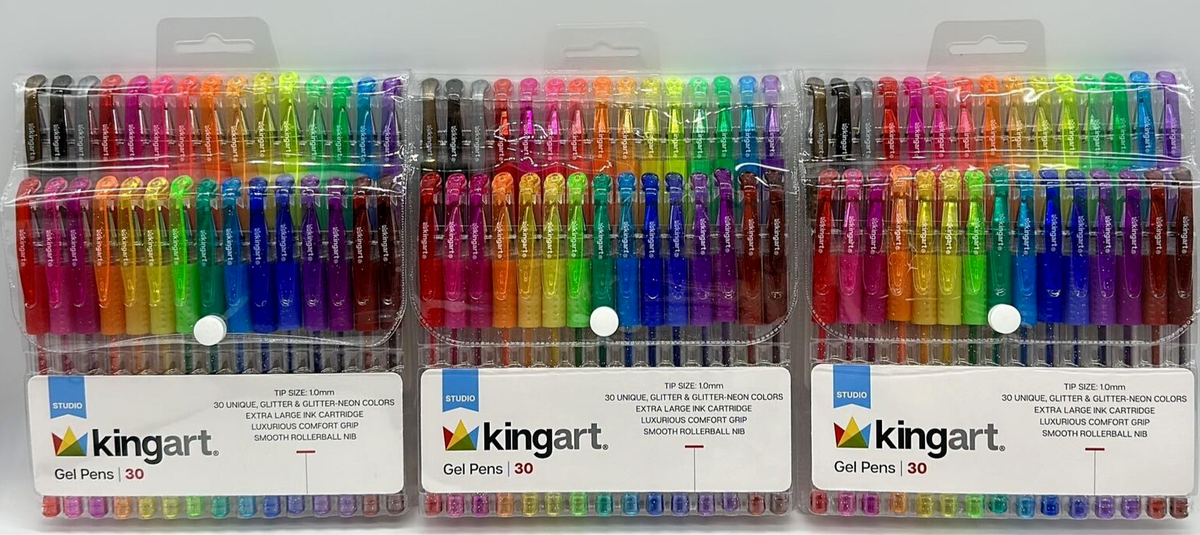 3PK KingArt Gel Pens 30 CT EA Glitter Glitter Neon Colors