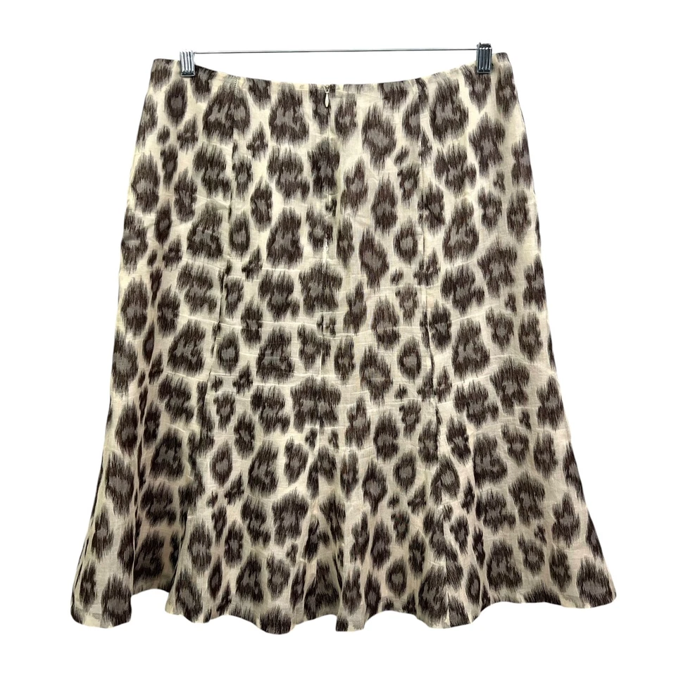 Talbots Womens Silk Linen Blend Midi Skirt Animal Print Lined Cream Brown Sz 14 - Image 3 of 4