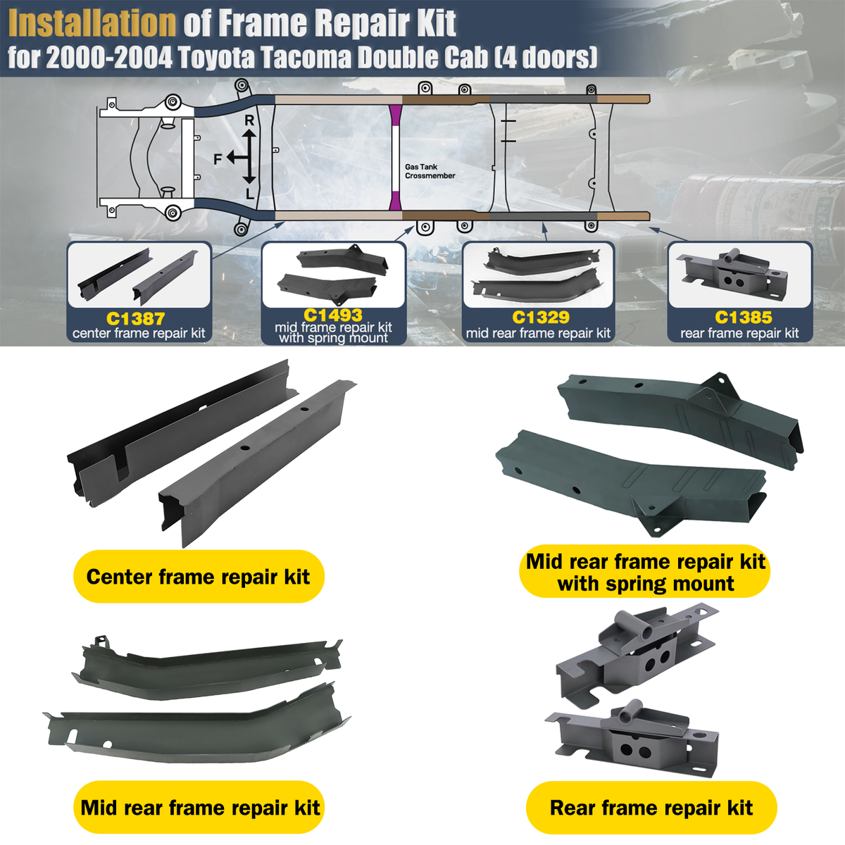 Center/Mid/Mid-Rear/Rear Frame Repair Kit for 2000-2004 Toyota