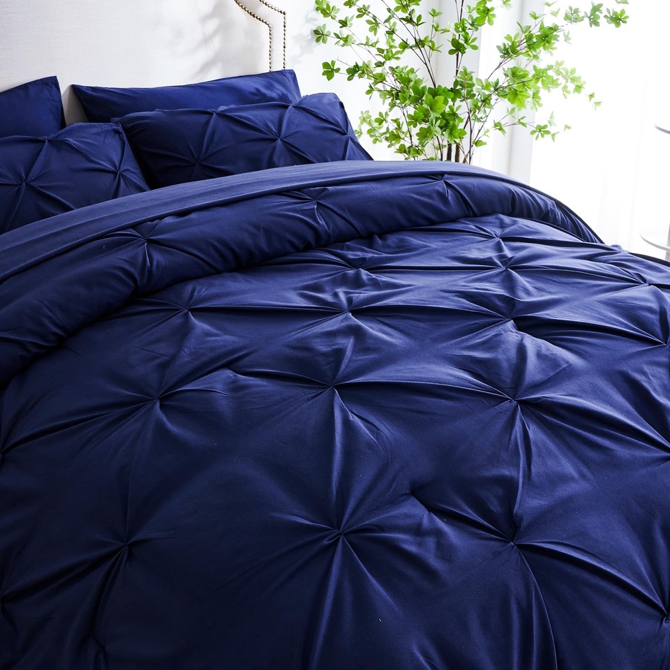 7pc Dark Blue King Comforter Set with Sheets, 7 Piece Pinch Pleating Bed in a... eBay
