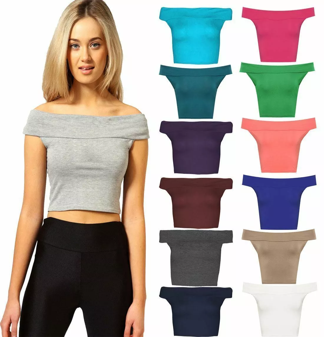 Womens Sleeveless Bardot Vest Top Ladies Plain Off Shoulder Party