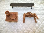 MARX    BAR M RANCH   PLAY SET     BENCH  ,  GRIND STONE   , TABLE       LOOK!