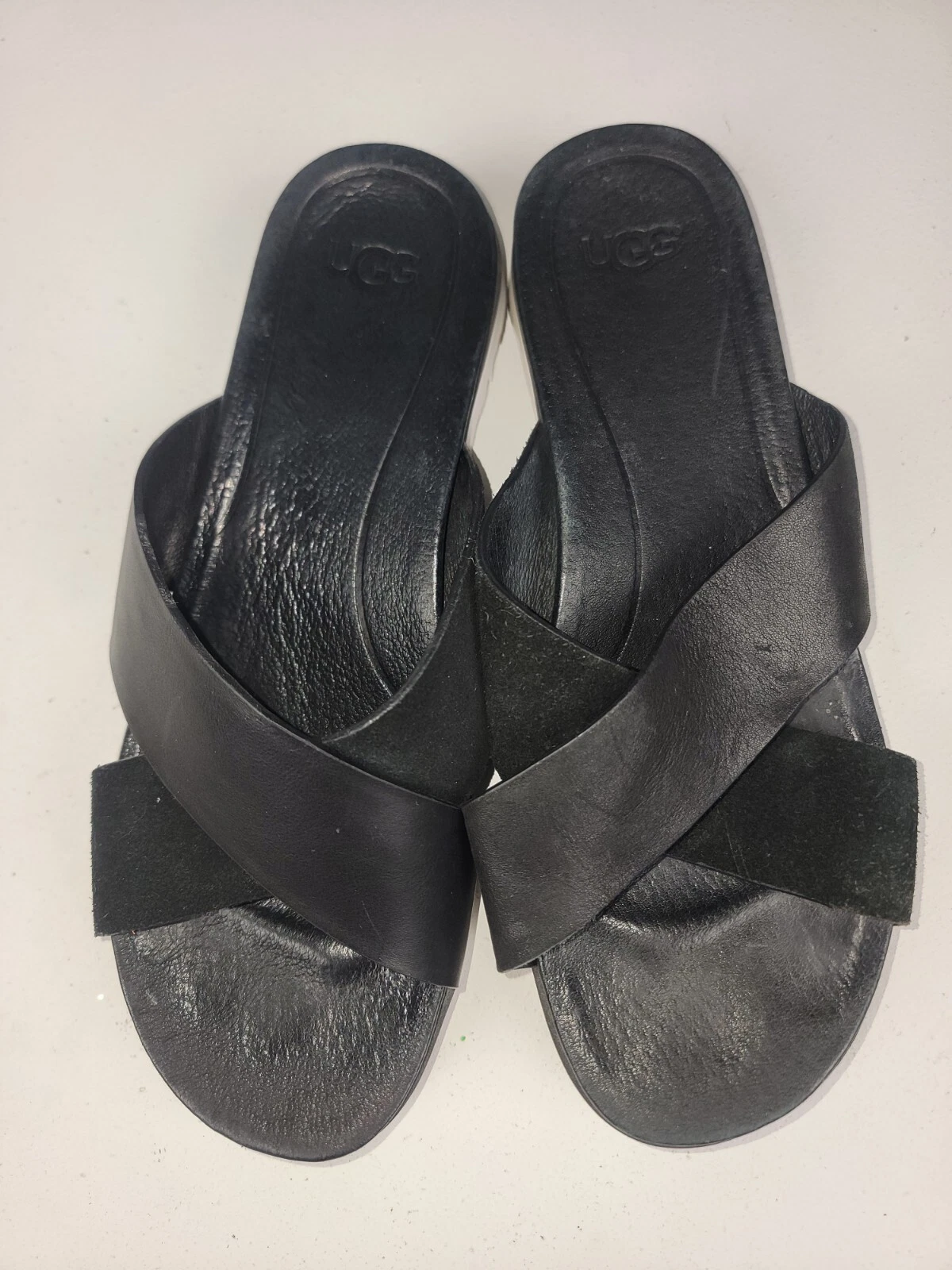 Sandali UGG Kari donna taglia 8 pelle nera doppio cinturino logo slide