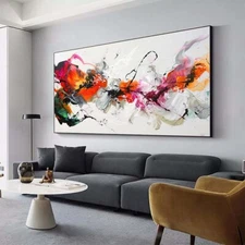 Red Wall Art Paintings Hand Painted Abstract Oil Painting on Canvas Purple