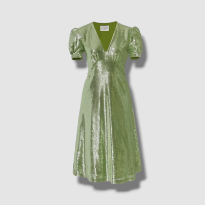 Hvn Paula Deep V-Neck Sequined Dress, Green Metallic, Women's, 0 Hvn Paula Deep V-Neck Sequined Dress, Green Metallic, Women's, 0