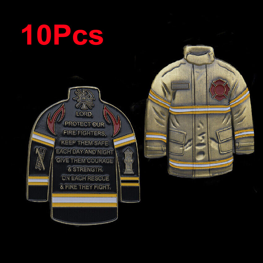 10PCS Firefighter Challenge Commemorative Coin Collection Fire Suit Emblem Shape