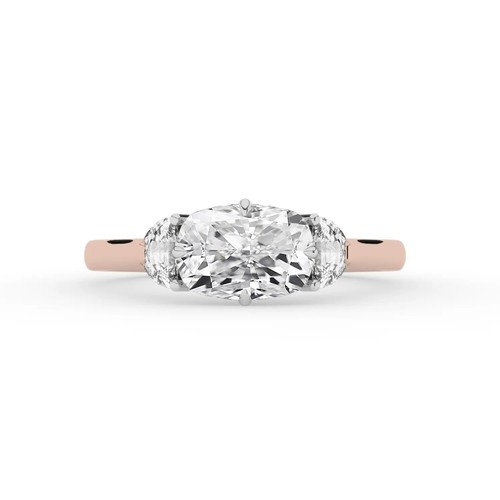 Cushion Solitaire Labgrown Diamond Trilogy Ring 18k Rose Gold 2.45 Ct F VVS2 - Picture 5 of 23