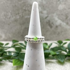 Sterling silver AUGUST birthstone ring green Peridot stretch beaded stacking